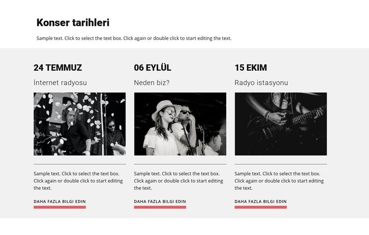 Konser tarihleri Bir Sayfa Şablonu