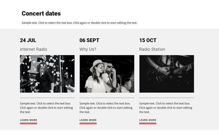 Concert dates Web Page Design