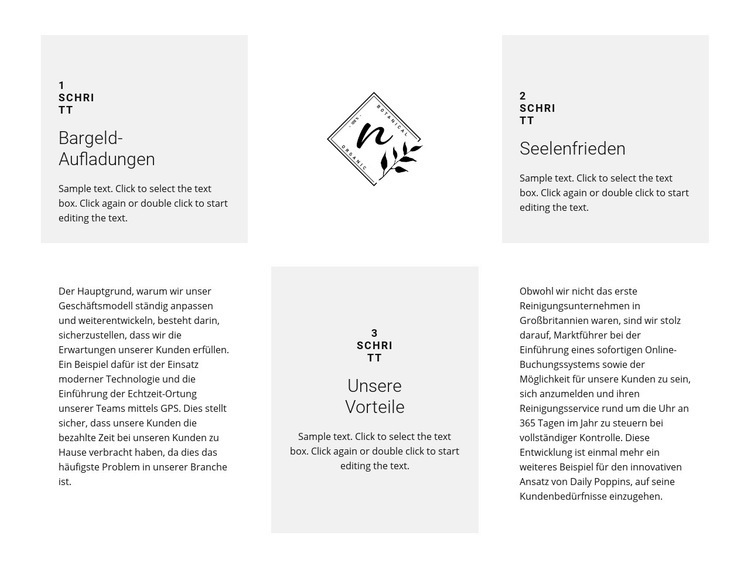 Logo und drei Vorteile Website-Modell