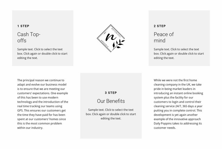 Logo and three benefits Web Page Design