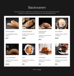 Liste Der Backwaren – Site-Mockup
