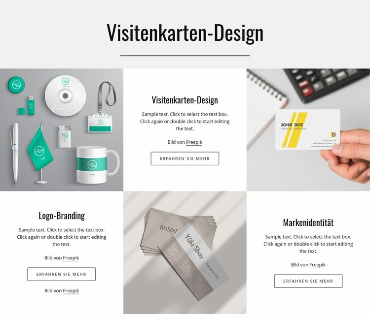 Visitenkarten-Design Landing Page
