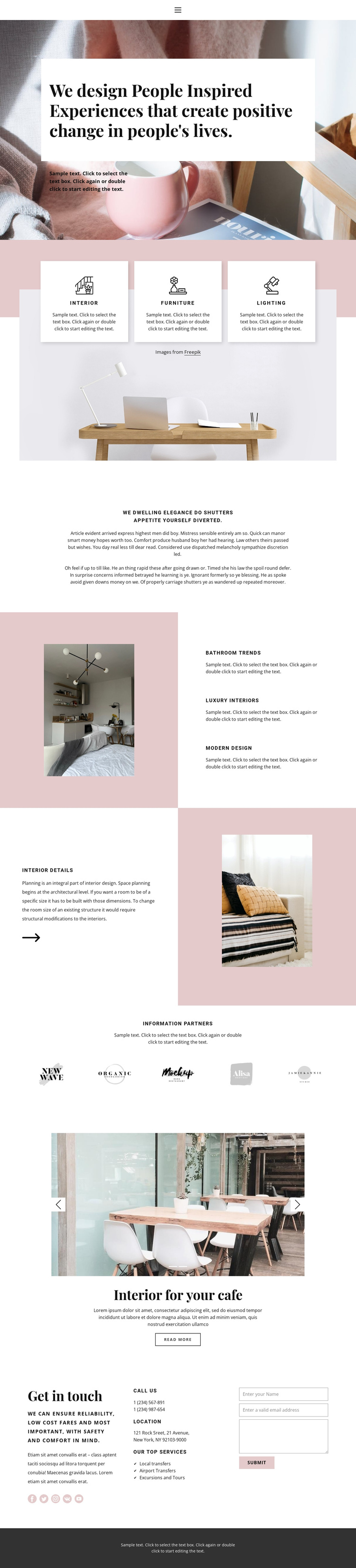 Powdery color in the interior One Page Template