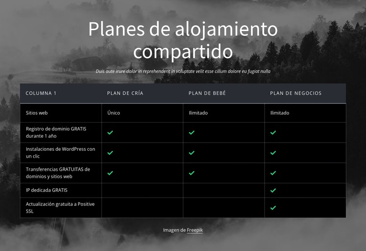 Planes de hosting compartido Plantilla CSS