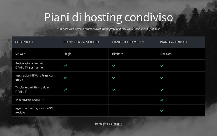 Piani di hosting condiviso Pagina di destinazione