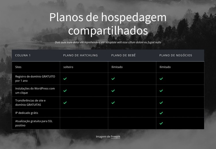 Planos de hospedagem compartilhada Modelos de construtor de sites