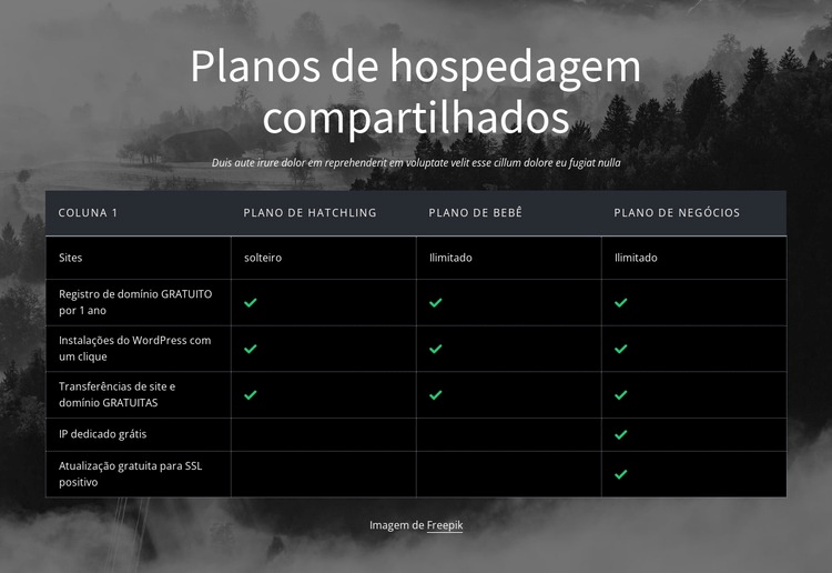 Planos de hospedagem compartilhada Modelo