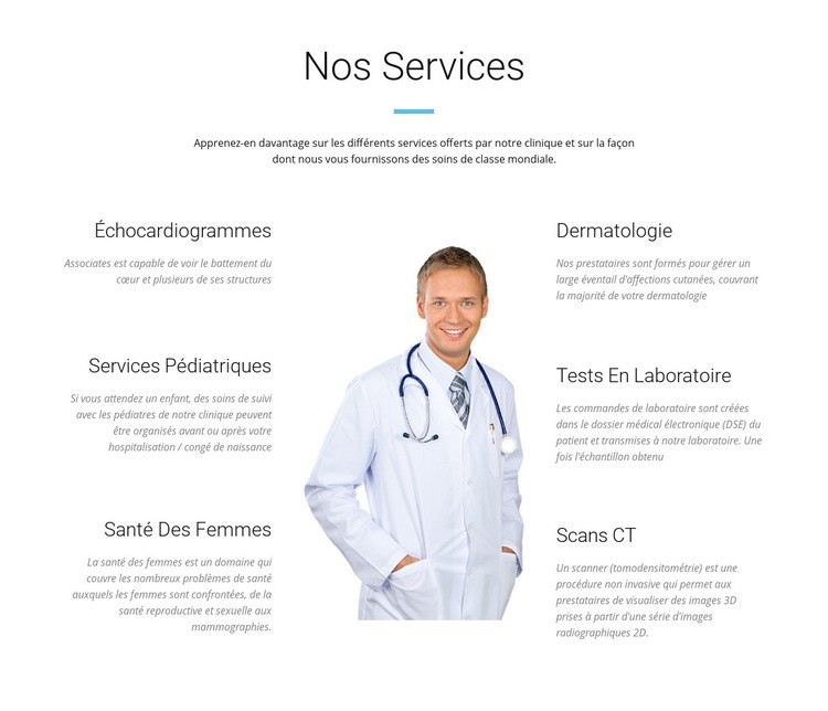 Service de centre médical Page de destination