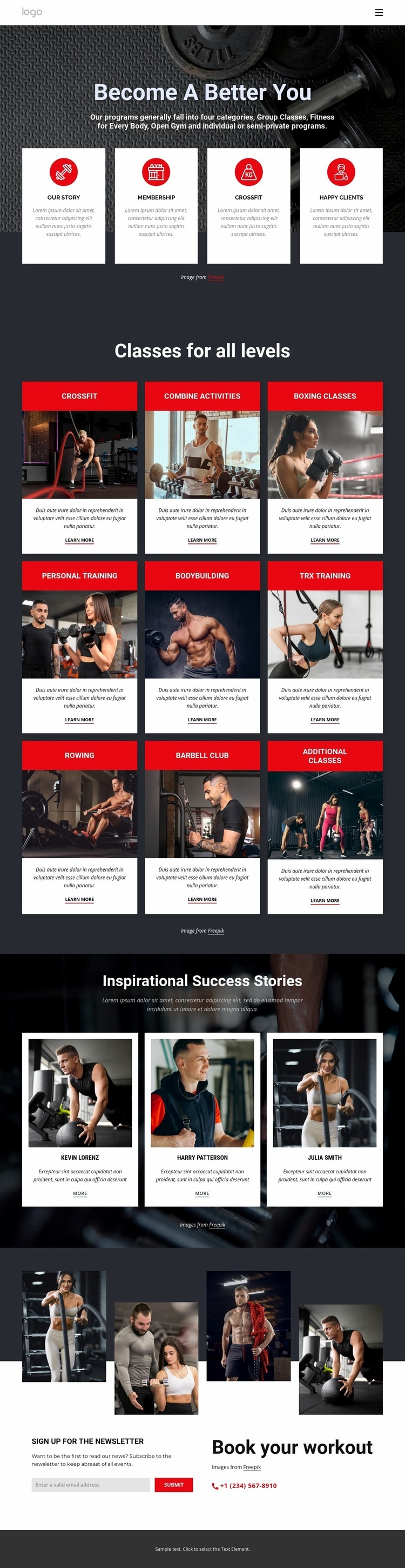 Crossfit classes for all levels Homepage Design
