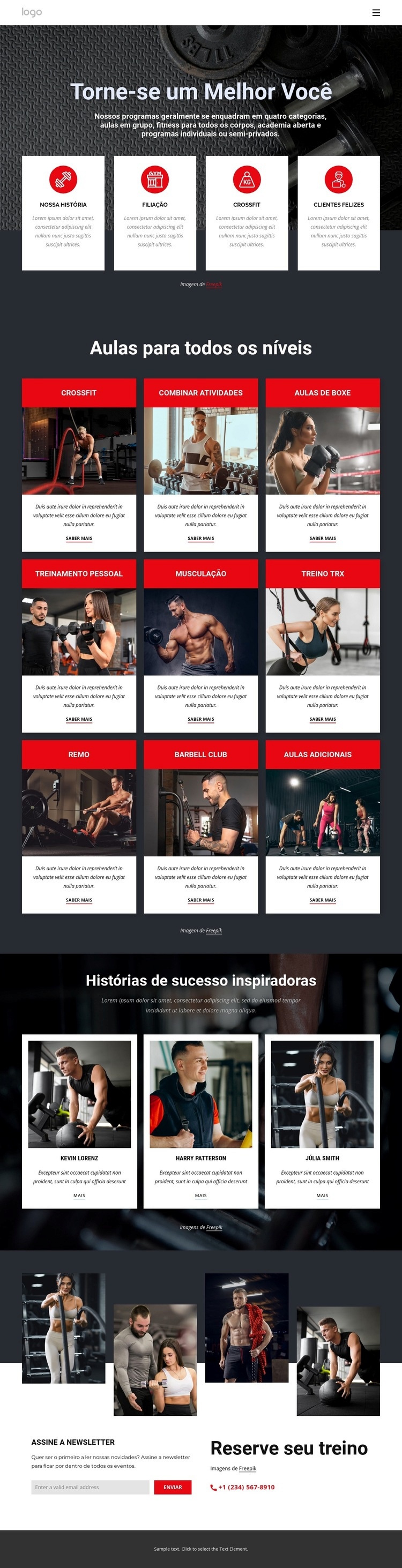 Aulas de crossfit para todos os níveis Design do site