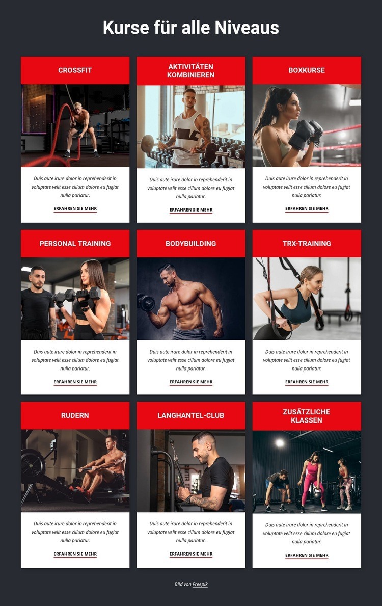 Sportkurse für alle Niveaus HTML Website Builder