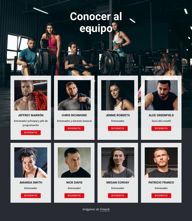 Entrenadores de gimnasio crossfit Maqueta de sitio web