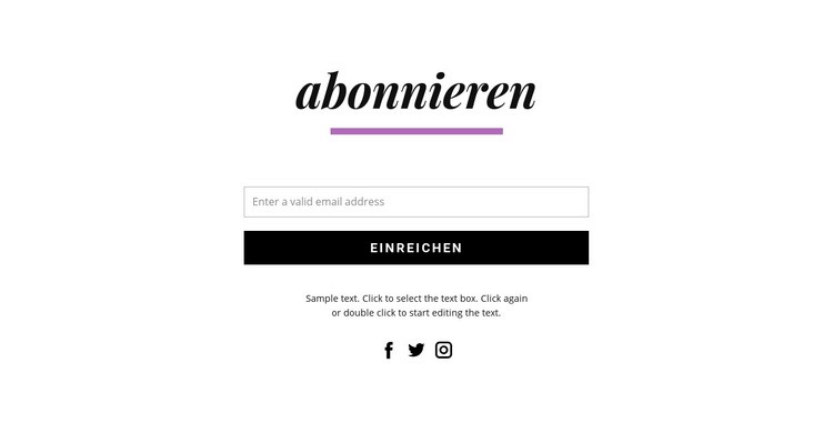 Formular und soziale Symbole abonnieren Landing Page