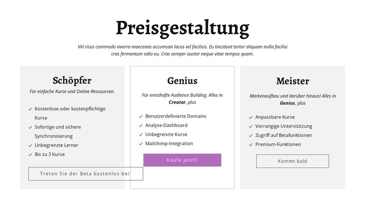 Andere Preispläne für Creator-Anzeigen Landing Page