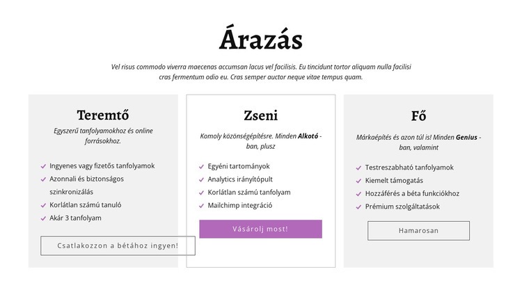 Alkotó és egyéb árazási tervek WordPress Téma