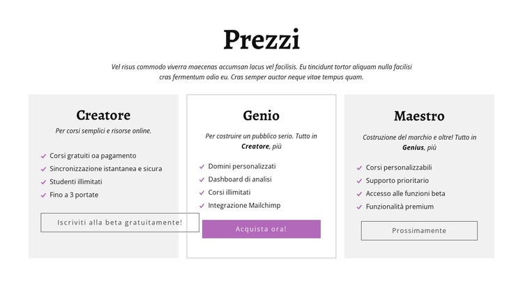 Creator e altri piani tariffari Costruttore di siti web HTML