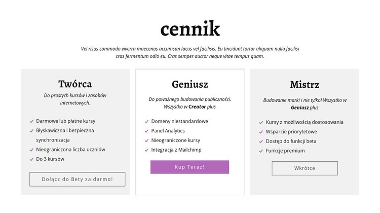Reklama twórcy inne plany cenowe Kreator witryn internetowych HTML