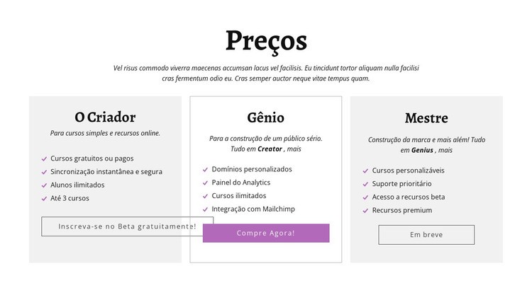 Outros planos de preços do anúncio do criador Landing Page