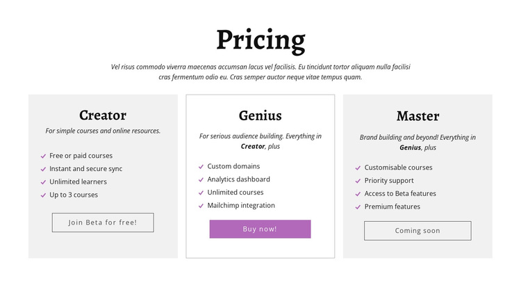 Creator ad other pricing plans Template