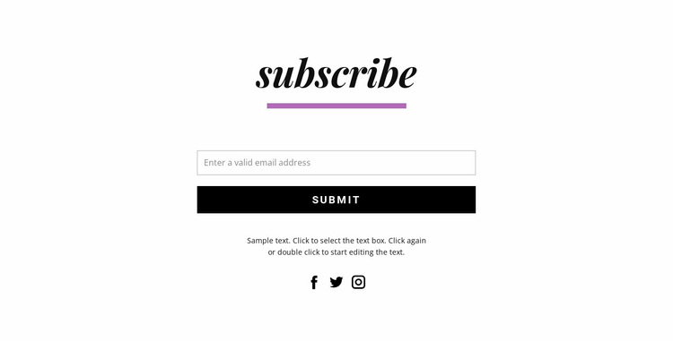 Subscribe form and social icons Website Design