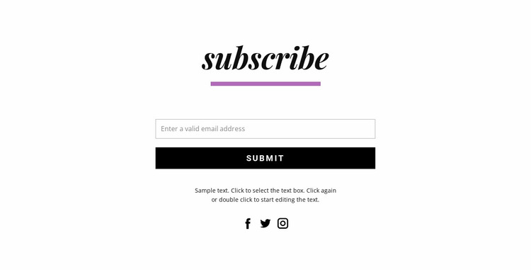 Subscribe form and social icons Website Mockup