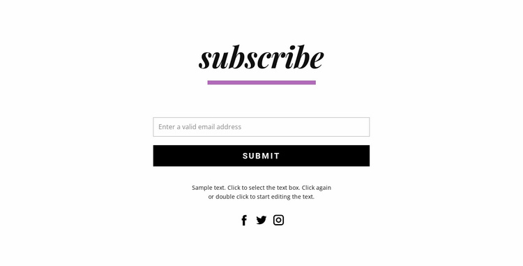 Subscribe form and social icons Landing Page
