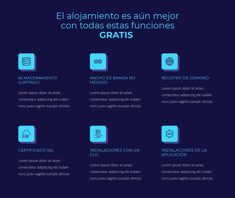 Alojamiento de funciones gratuitas Maqueta de sitio web