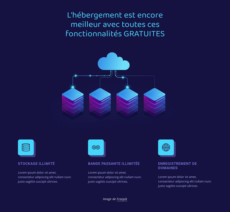 Fonctionnalités d'hébergement Maquette de site Web