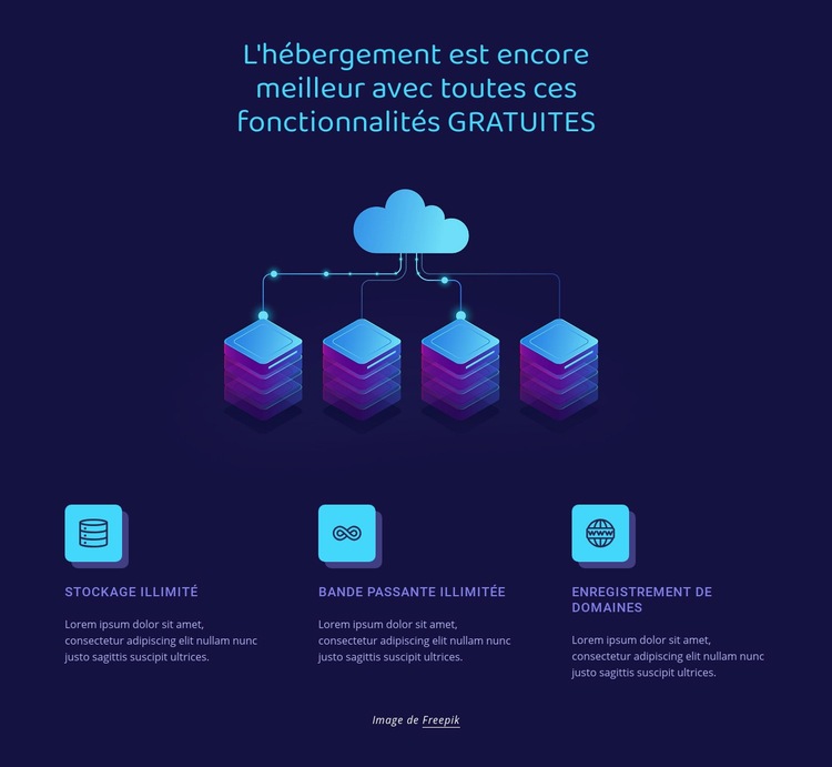 Fonctionnalités d'hébergement Page de destination