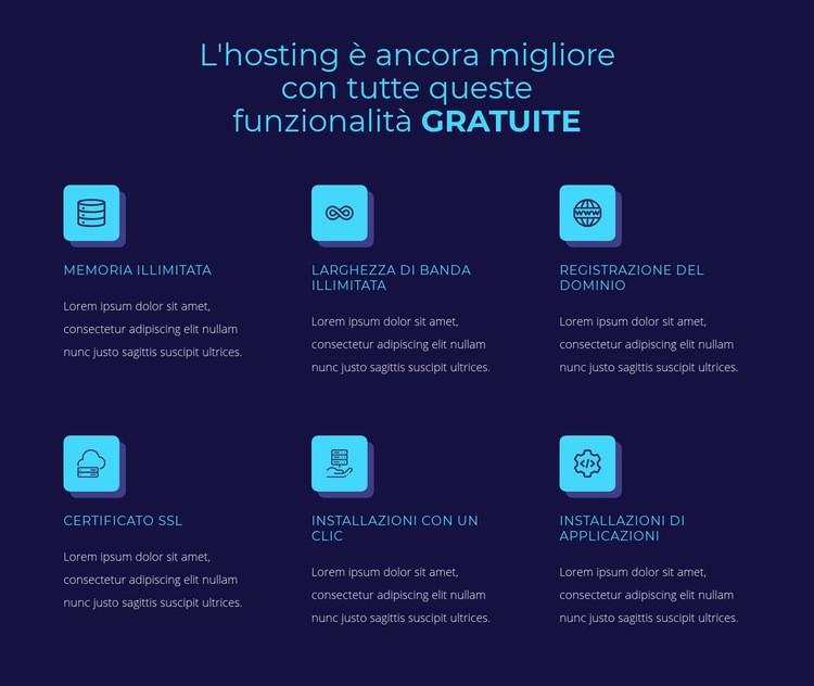 Funzionalità di hosting gratuite Costruttore di siti web HTML