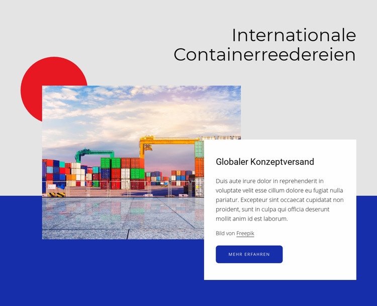 Internationale Containerreedereien Eine Seitenvorlage