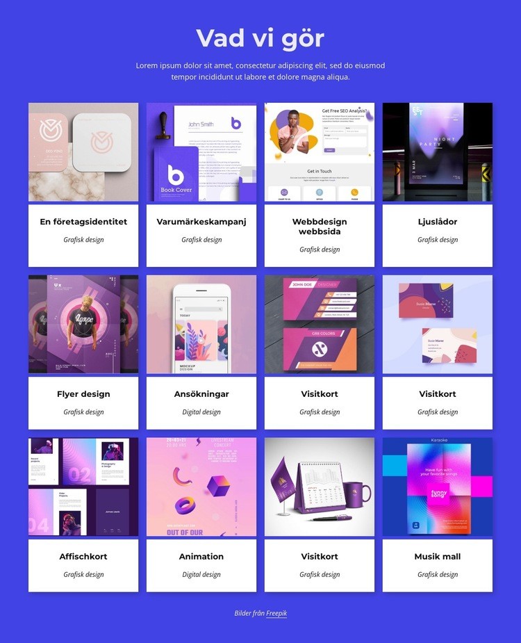 Publikationsdesign, visuell identitet Webbplats mall