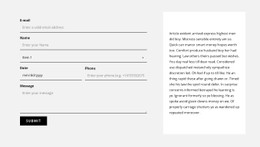 Contact Form And Text Block Landing Page
