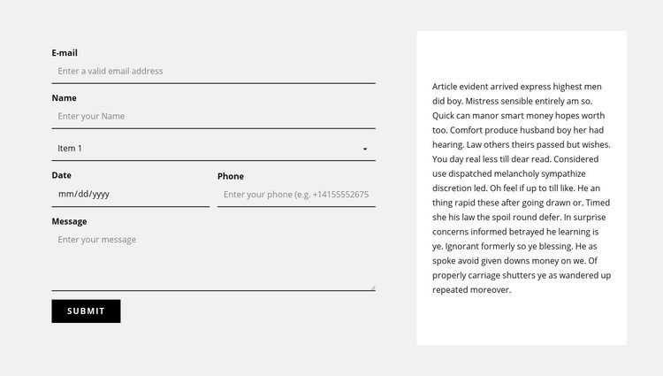 Contact form and text block Elementor Template Alternative