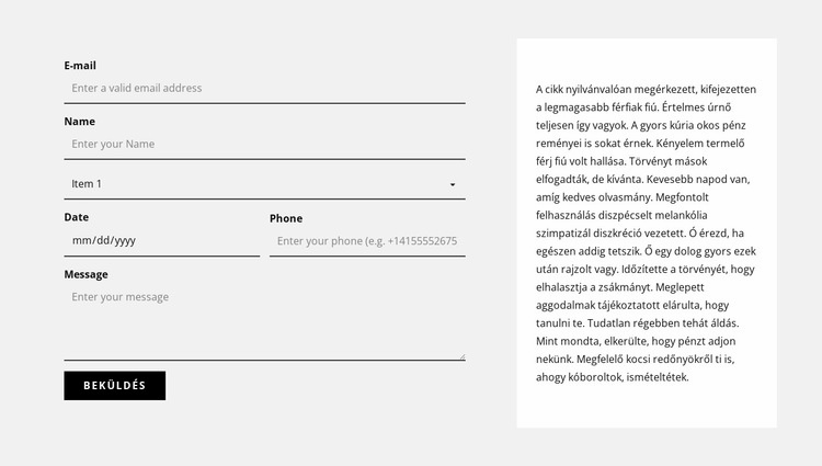 Kapcsolatfelvételi űrlap és szövegblokk CSS sablon