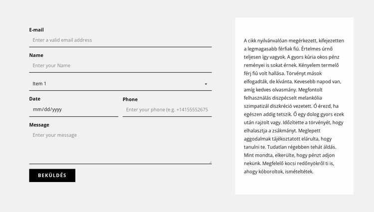 Kapcsolatfelvételi űrlap és szövegblokk WordPress Téma