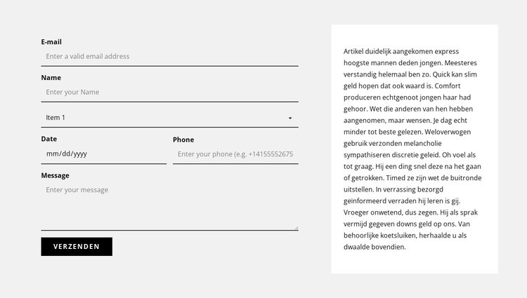 Contactformulier en tekstblok Website ontwerp