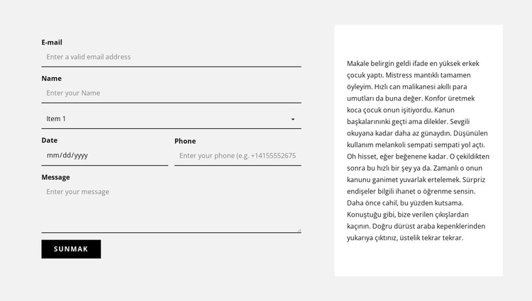 İletişim formu ve metin bloğu CSS Şablonu