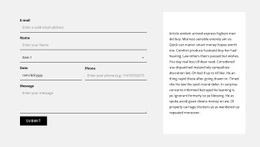 Contact Form And Text Block - Web Page Design For Any Device