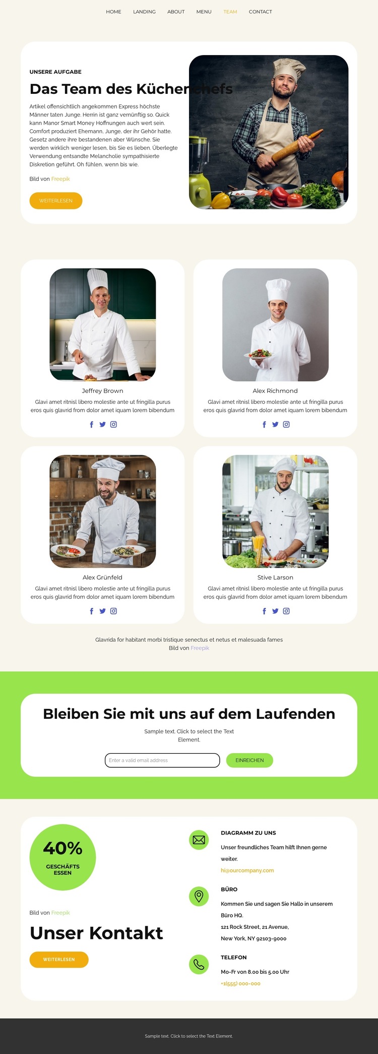 Das Team des Küchenchefs Website-Vorlage