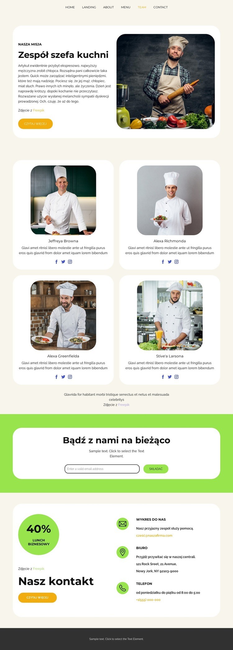 Zespół szefa kuchni Kreator witryn internetowych HTML
