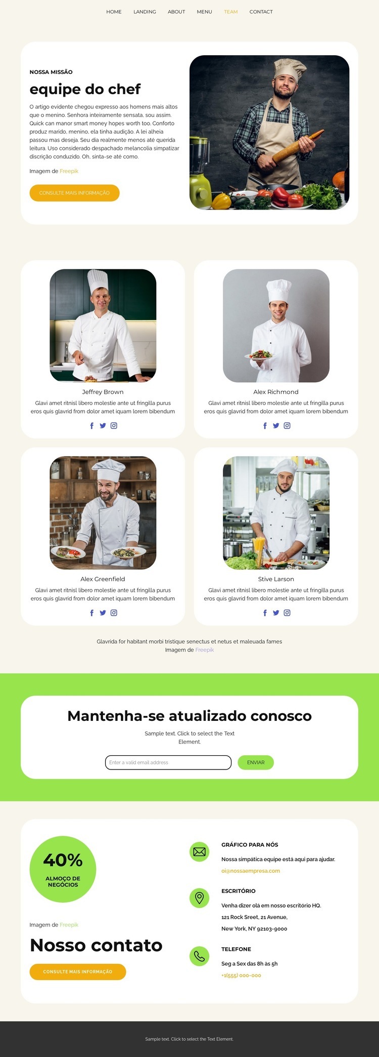 equipe do chef Maquete do site