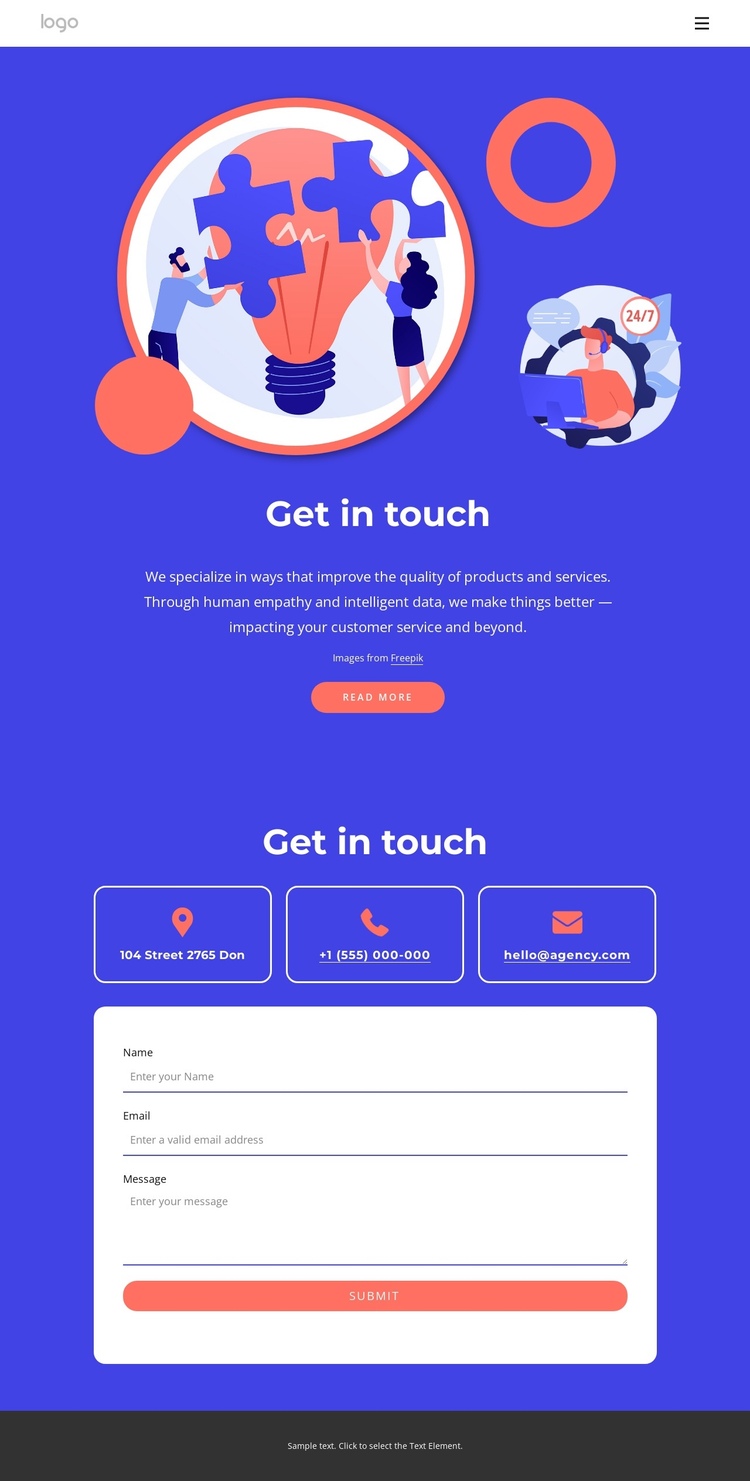 Contac with our amazing team One Page Template