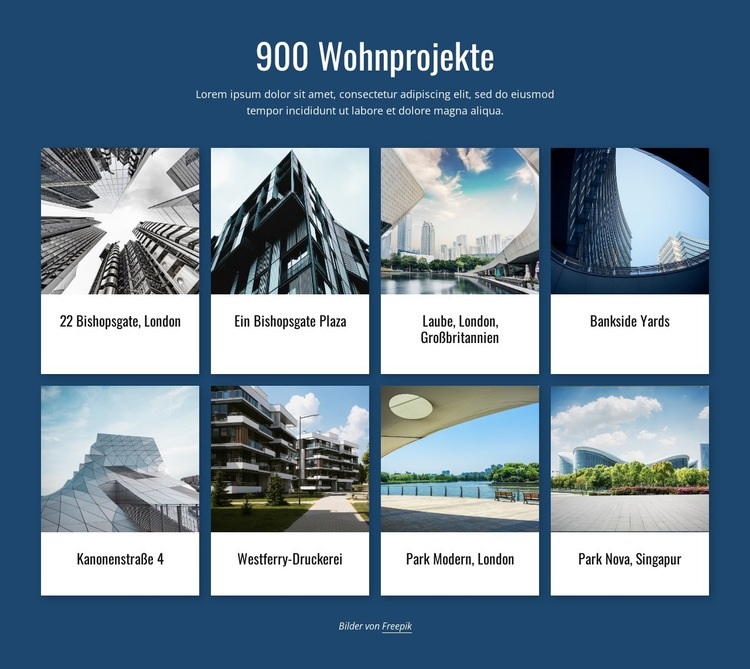 900 Wohnprojekte Landing Page