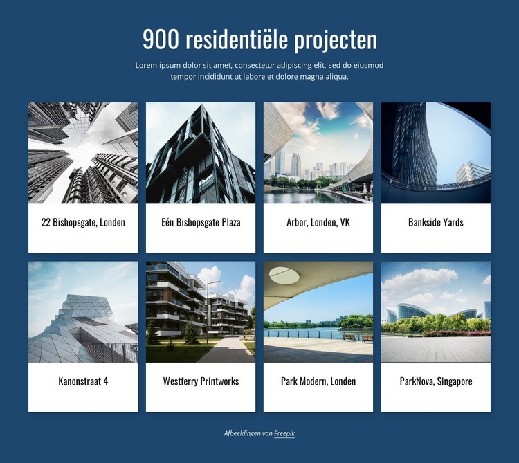 900 residentiële projecten Bestemmingspagina