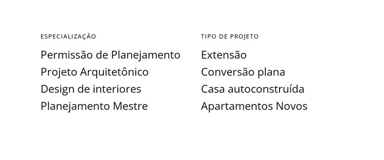 Textos em duas colunas Design do site