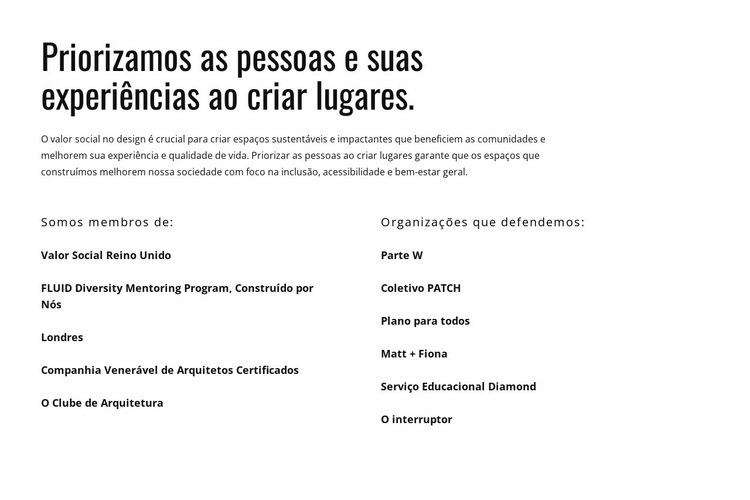 Título e duas colunas Design do site