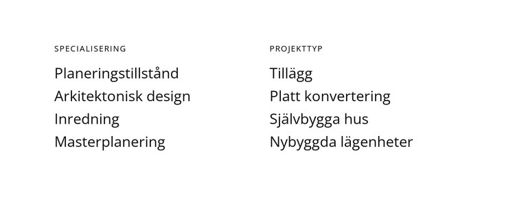 Texter i två kolumner Hemsidedesign