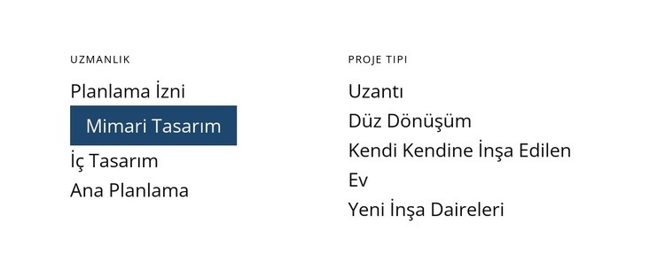 İki sütundaki metinler Web sitesi tasarımı