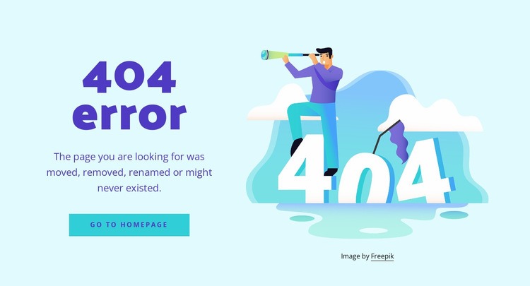 The 404 error message Homepage Design